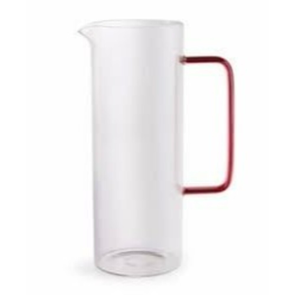New The Cellar Holiday Glass Pitcher clear w red handle 60 ounces